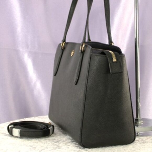 Tory Burch Black Saffiano Leather Tote Shoulder Bag Crossbody Strap - Picture 3 of 10